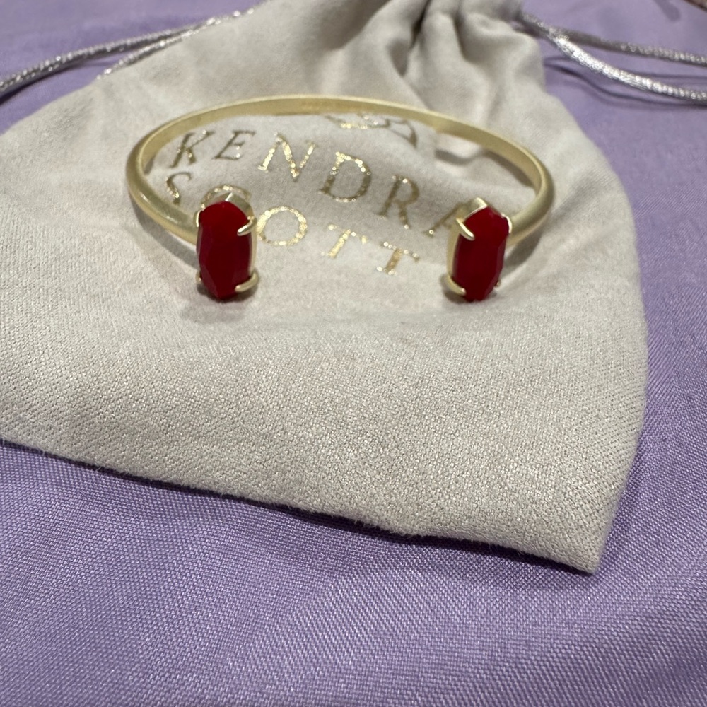 Kendra Scott Gold Open Cuff with Red Stones - Picture 2 of 4